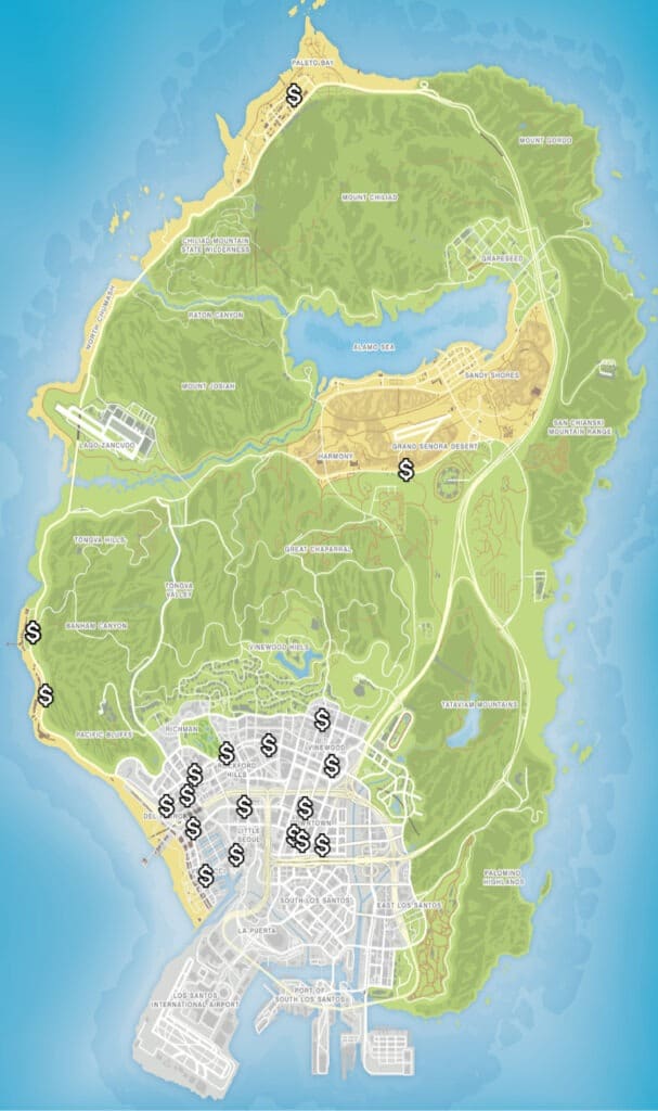 gta 5 map of banks to rob