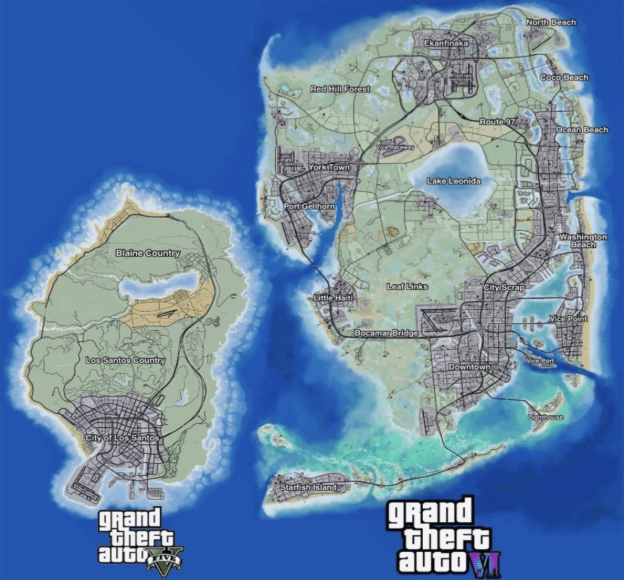 Alleged Map Locations of GTA 6 in Vice City Leak