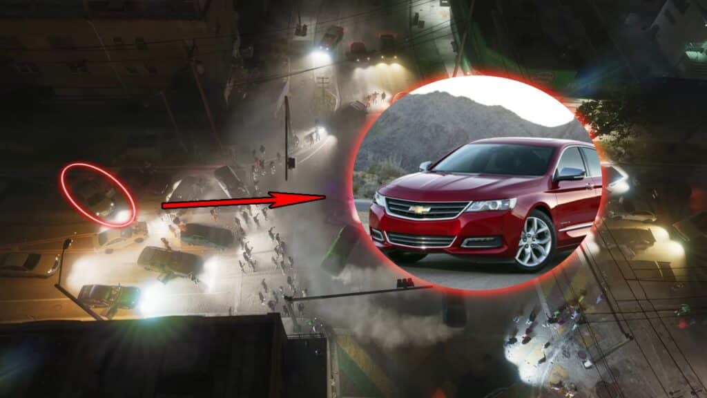 The car on the left side of the screen in the intersection car shown scene looks like the Chevrolet Impala