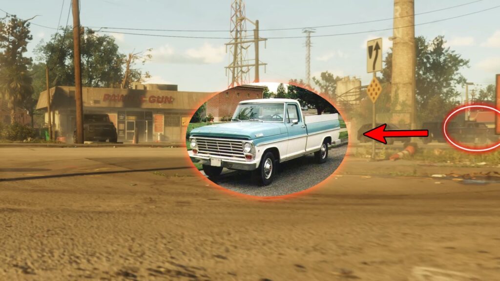 The Ford F-Series (5th or 6th Generation) can be found near the Gun & Pawn shop