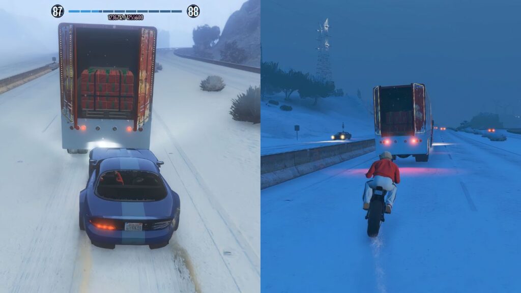 The player chasing the Holiday Hauler in GTA Online.