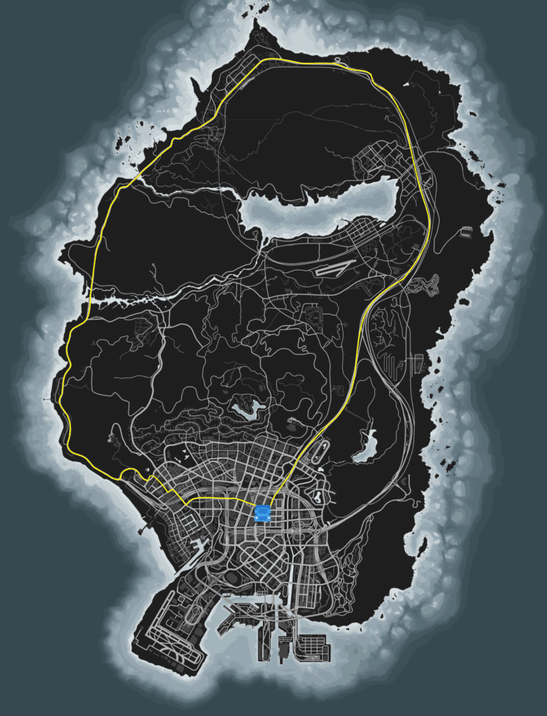 The Holiday Hauler's pathway in GTA Online map.