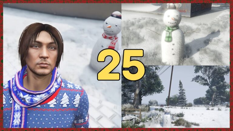 Der Spieler macht ein Selfie mit einem Schneemann in GTA Online.