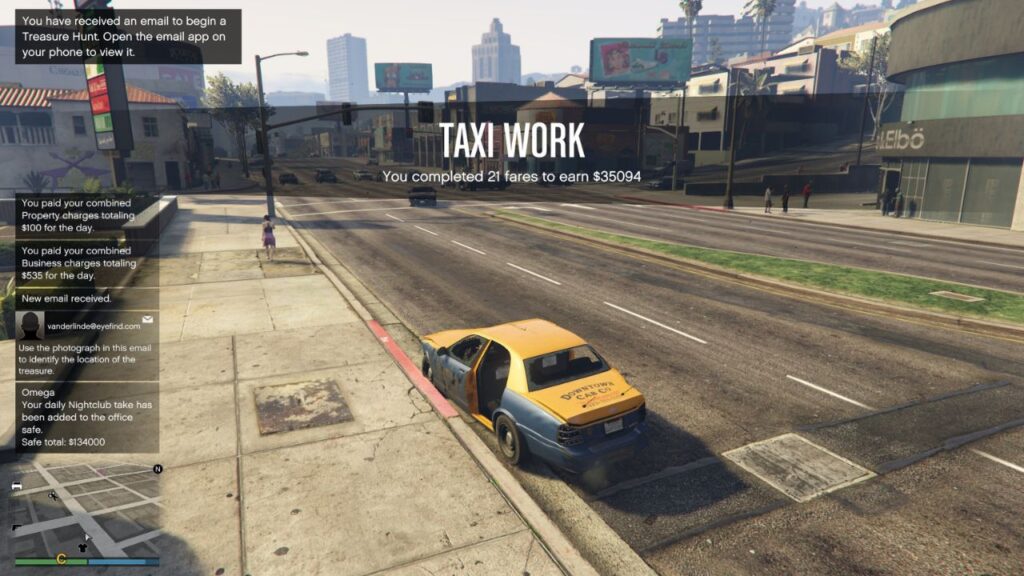 The player earning $30,000 after doing Taxi Work in GTA Online.