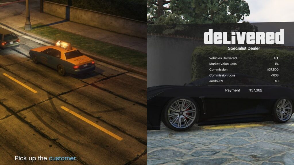 A comparison between the player doing the taxi work and delivering stolen vehicles for profit.