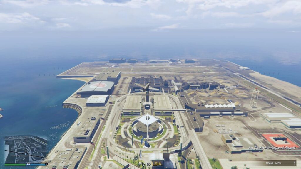 The GTA Online Protagonist flying the Velum to LSIA.