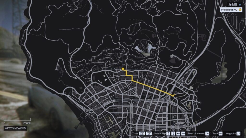 In-game GTA Online map of West Vinewood during Friedmind.