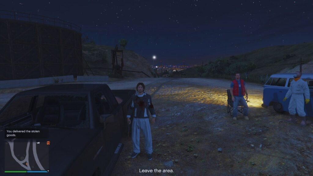 The GTA Online Protagonist dropping off the stolen goods during Heavy Metal.