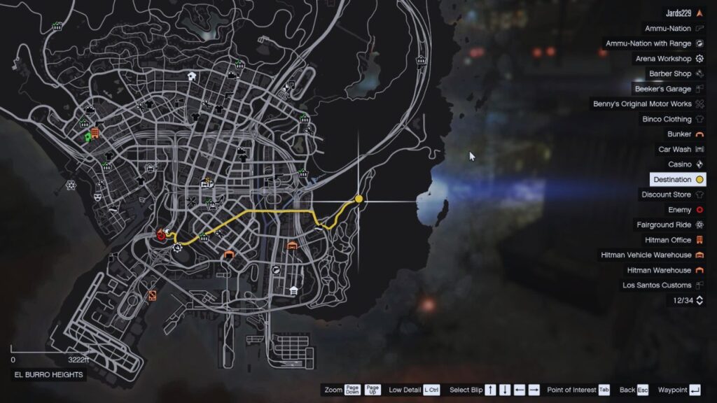 In-game GTA Online map of El Burro Heights.