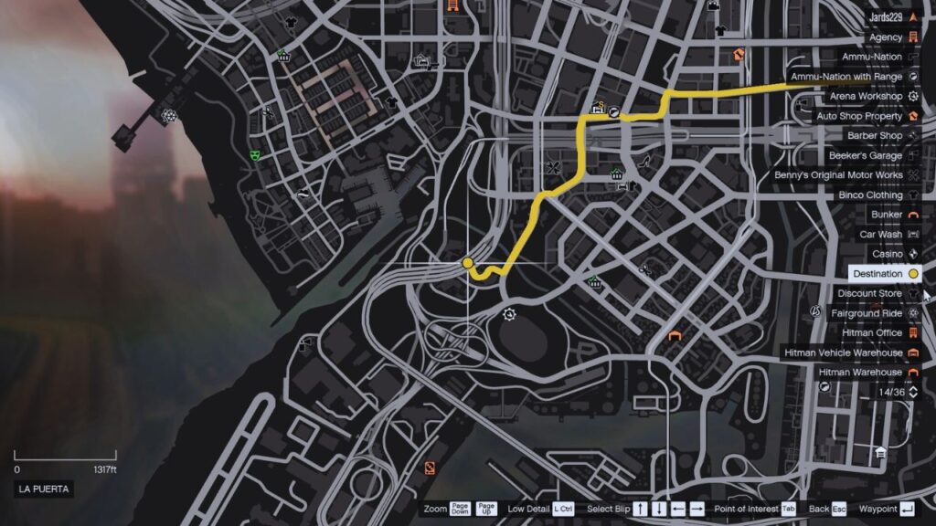 In-game GTA Online map of La Puerta.