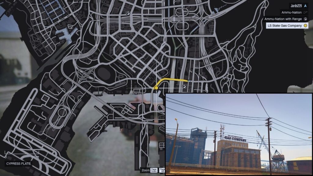 In-game GTA Online map for the LS State Gas Company in Play to Win.