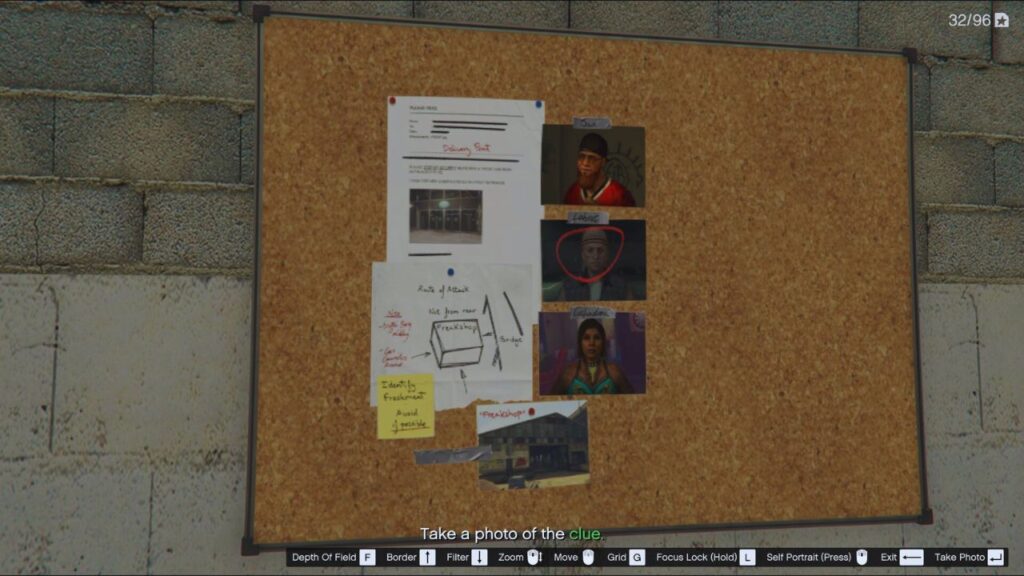 A cork noticeboard showing photos of The Freakshop, Dax, Luchadora, The FriedMind headquarters, and Labrat (highlighted in a red circle).