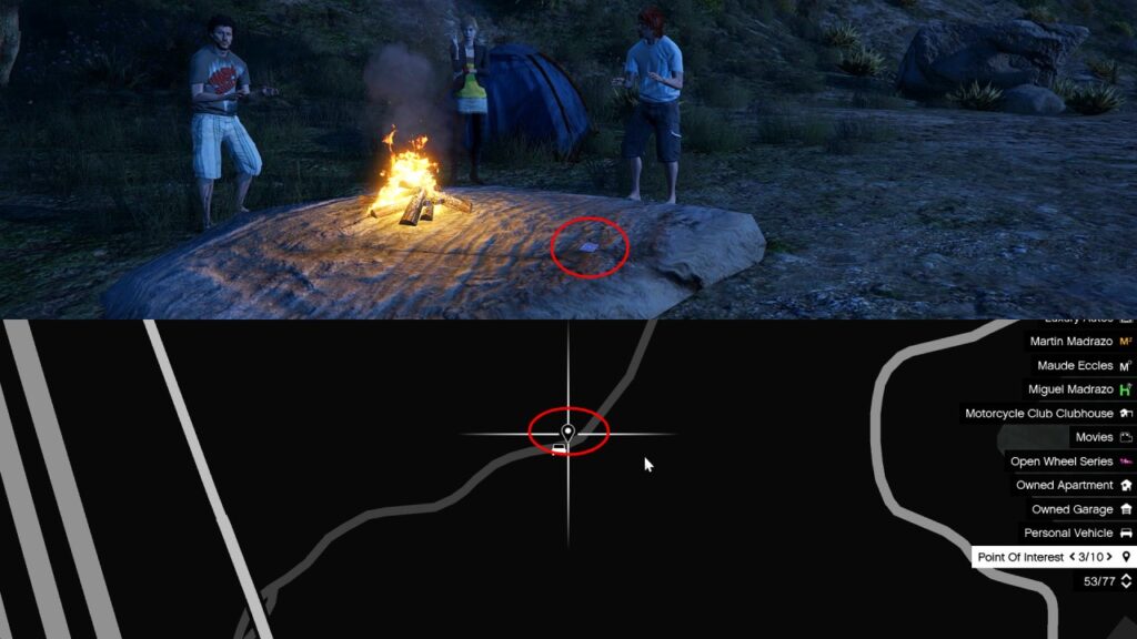 The Playing Card next to the campfire near a path on Mount Gordo