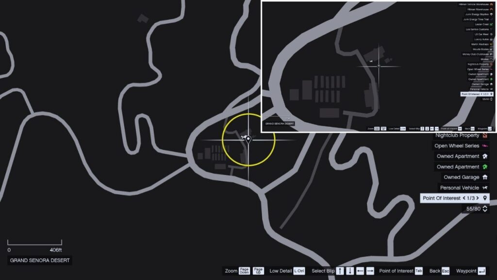 In-game GTA Online map of Blaine County.