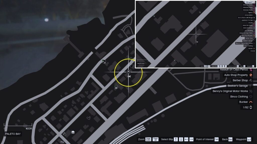In-game GTA Online map of Paleto Bay.