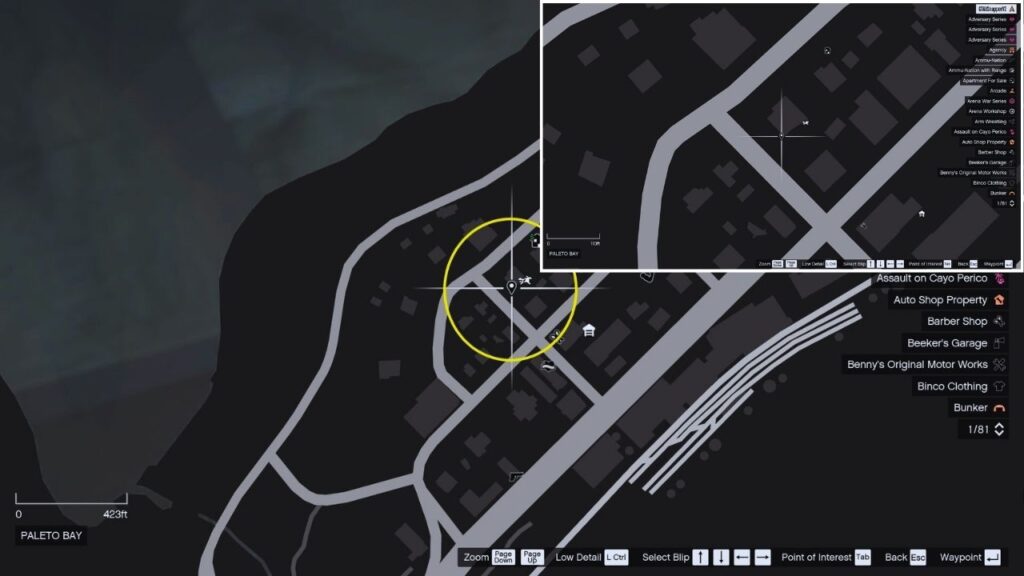 In-game GTA Online map of Paleto Bay.