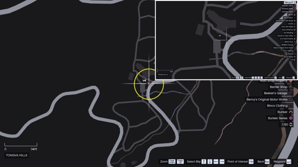 In-game GTA Online map of Tongva Hills.