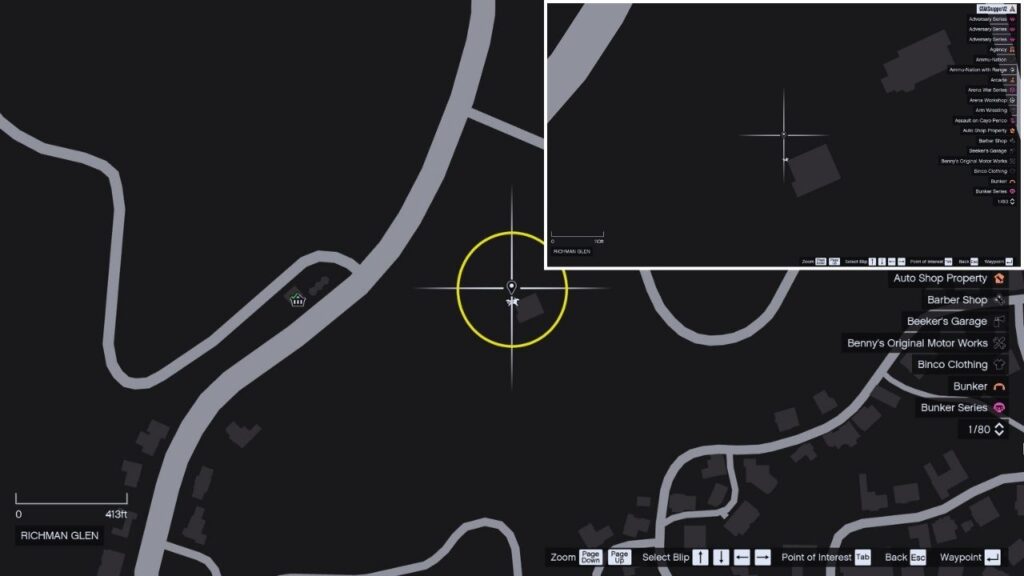 In-game GTA Online map of Richman Glen.