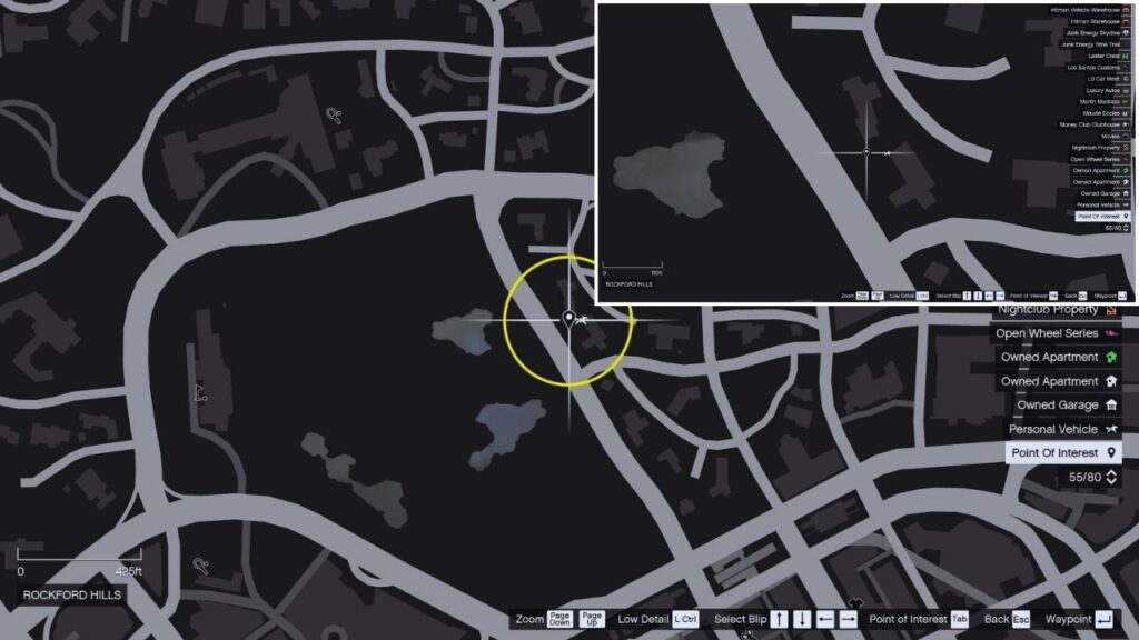 In-game GTA Online map of Rockford Hills.