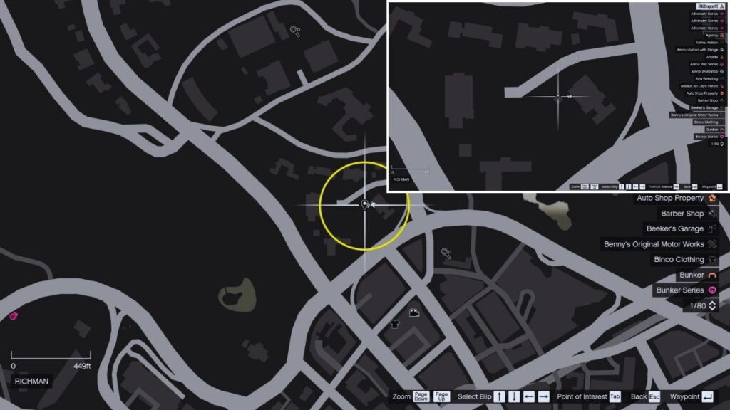 In-game GTA Online map of Richman.
