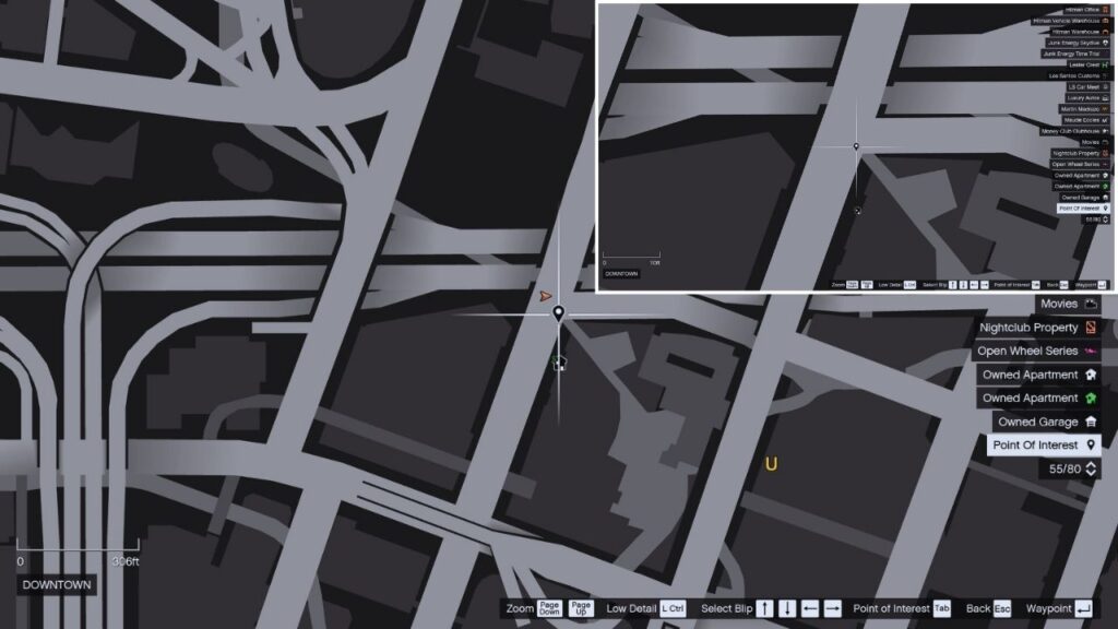 In-game GTA Online map of Pillbox Hill.