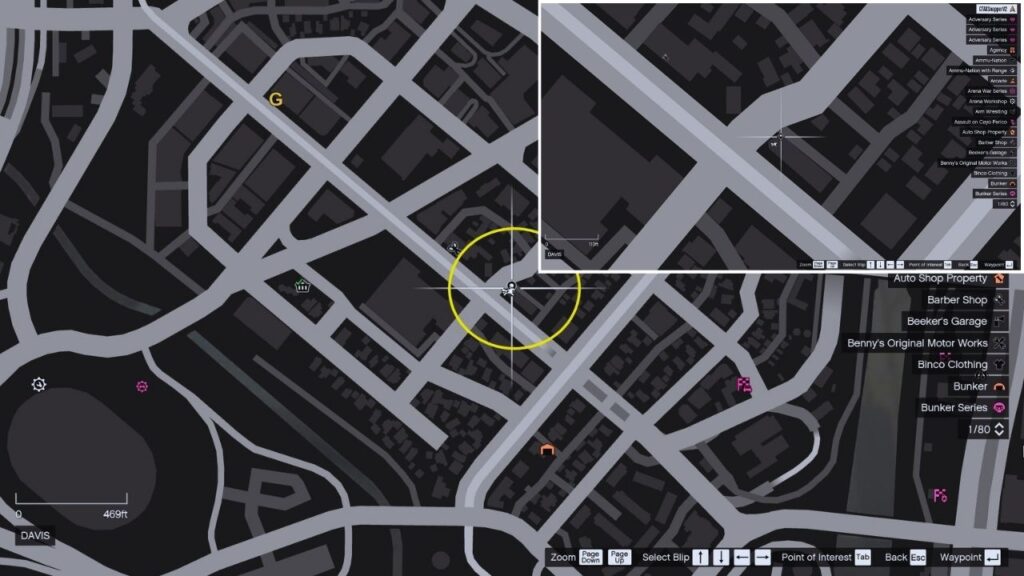 In-game GTA Online map of Davis.