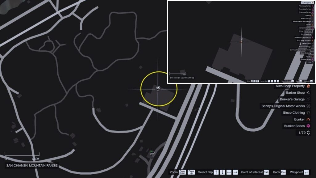 In-game GTA Online map of Grand Senora Desert.