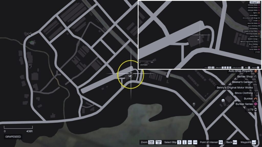 In-game GTA Online map of Grapeseed.