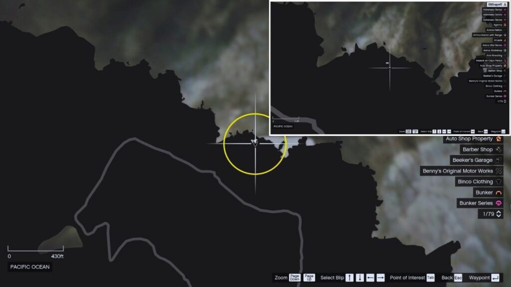 In-game GTA Online map of Mount Gordo.